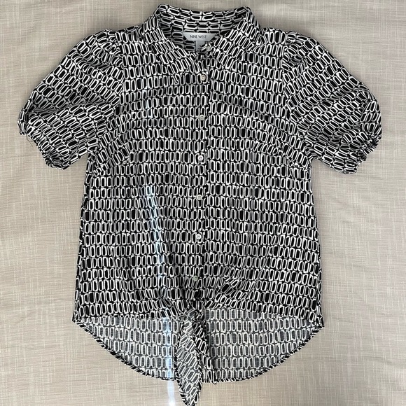 Nine West Vintage Y2K Black And White Academia Button Down Blouse Maximalism - Picture 4 of 10